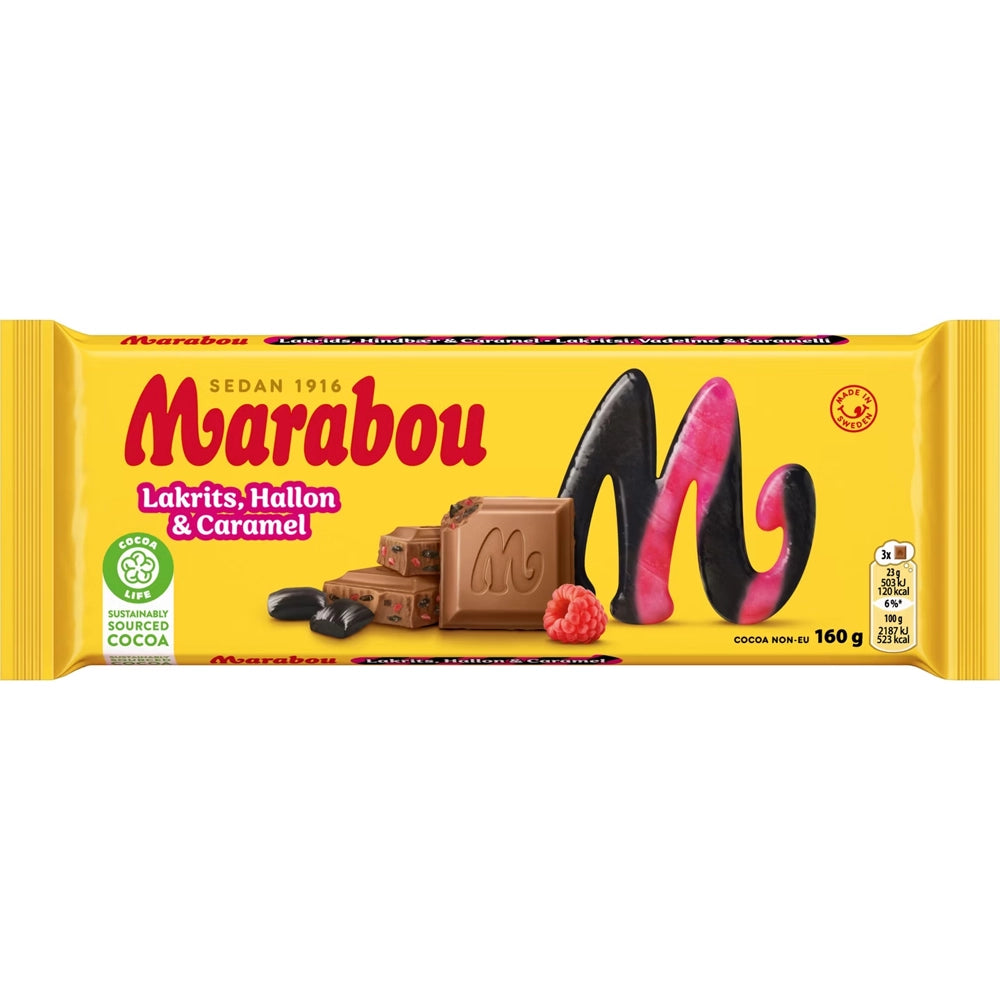 Marabou Liquorice, Raspberry & Caramel 160g – Snackje